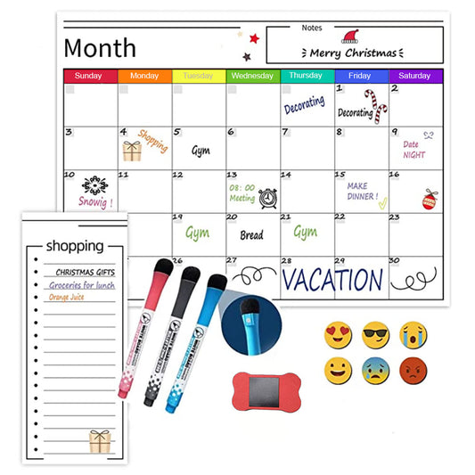 Magnetic Whiteboard Monthly Calendar with Shopping List