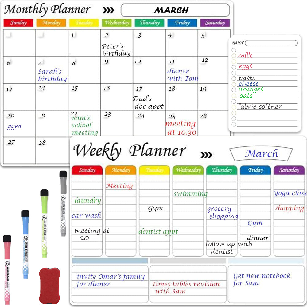 Magnetic Whiteboard Calendar Planner 3 Pcs Set