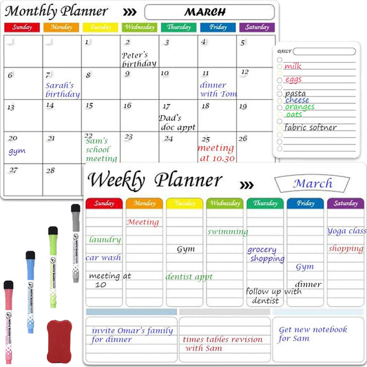 Magnetic Whiteboard Calendar Planner 3 Pcs Set