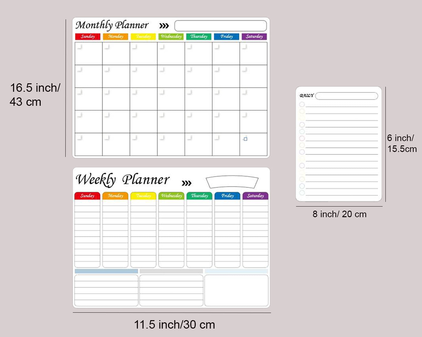 Magnetic Whiteboard Calendar Planner 3 Pcs Set