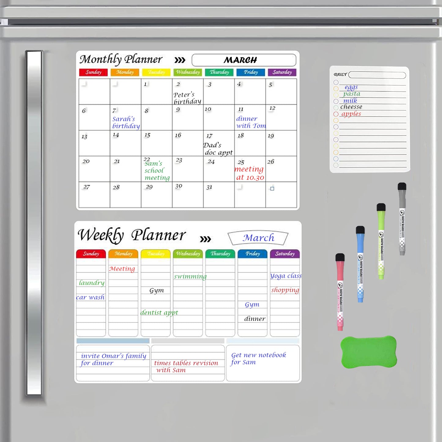 Magnetic Whiteboard Calendar Planner 3 Pcs Set