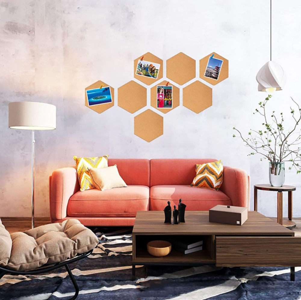 Hexagon Wall Bulletin Boards 8 pcs with 20 Push Pins